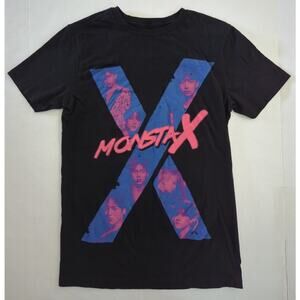 Monsta X L-Pop Band Short Sleeve Graphic T Shirt Black Starship Hashtag  Size XS
